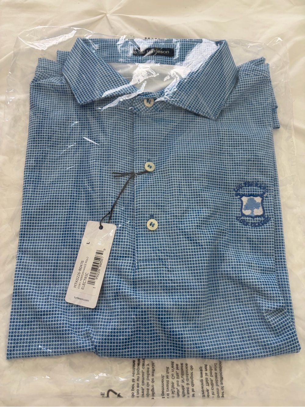 Light Blue Turtleson Micro-Pattern Men’s Button-Down Golf Polo NWTS large